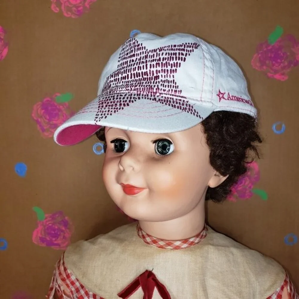 American Girl White Cotton Baseball Hat with Pink Shining Star